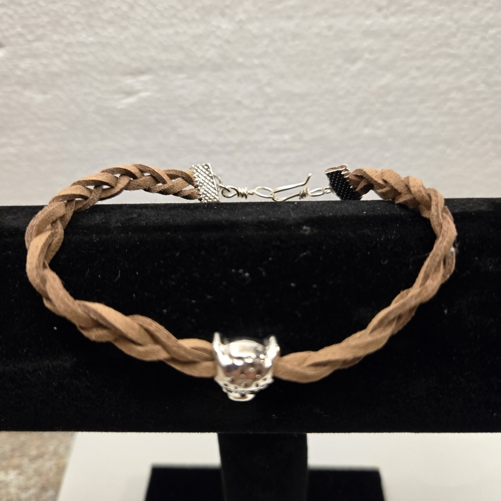Hand Crafted Men's Braided Tan Bracelet with Silver Accent
